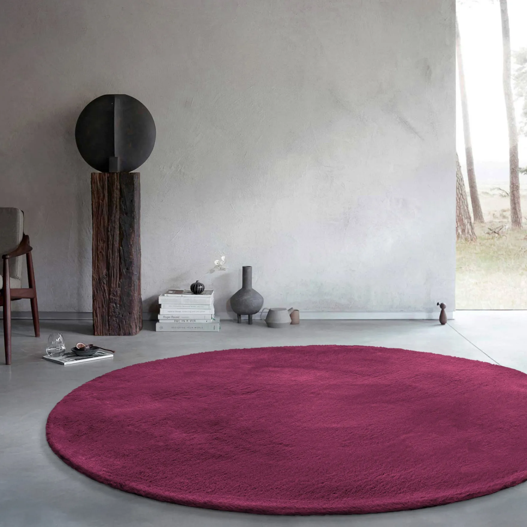 Kunstfell Teppich Rund Violett flauschig und weich "Anna" WECONhome Basics