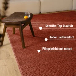 Kurzflor Teppich aus Schurwolle Kamin Rot
