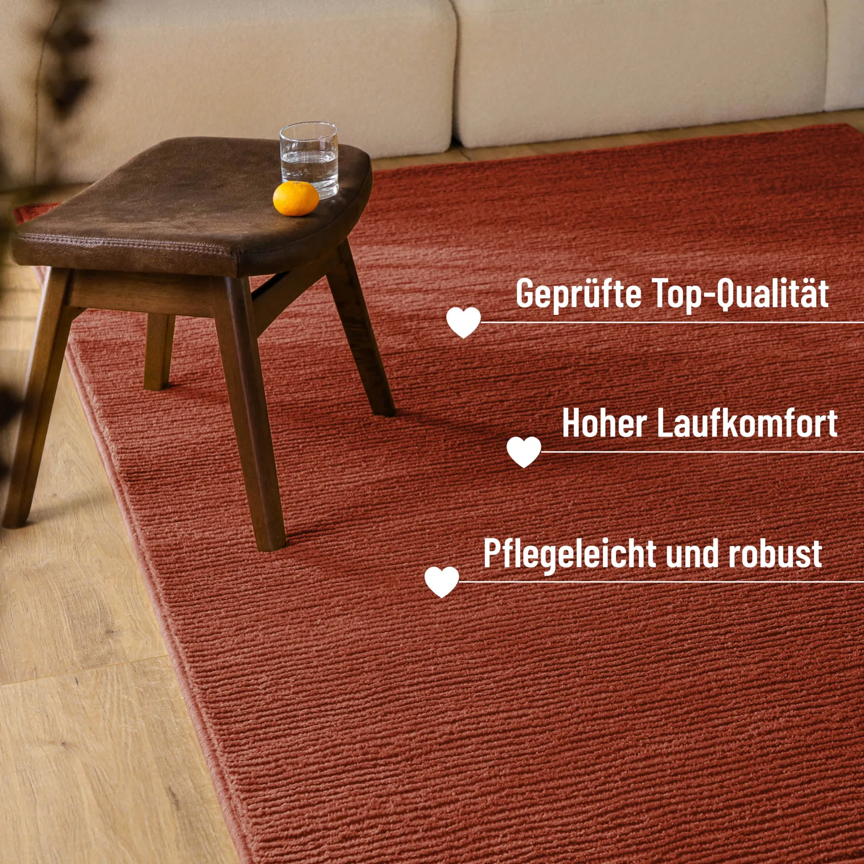 Kurzflor Teppich aus Schurwolle Kamin Rot "Castello ONE" WECONhome