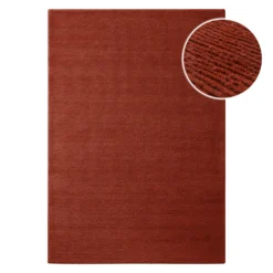 Kurzflor Teppich aus Schurwolle Kamin Rot