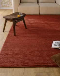 Kurzflor Teppich aus Schurwolle Kamin Rot