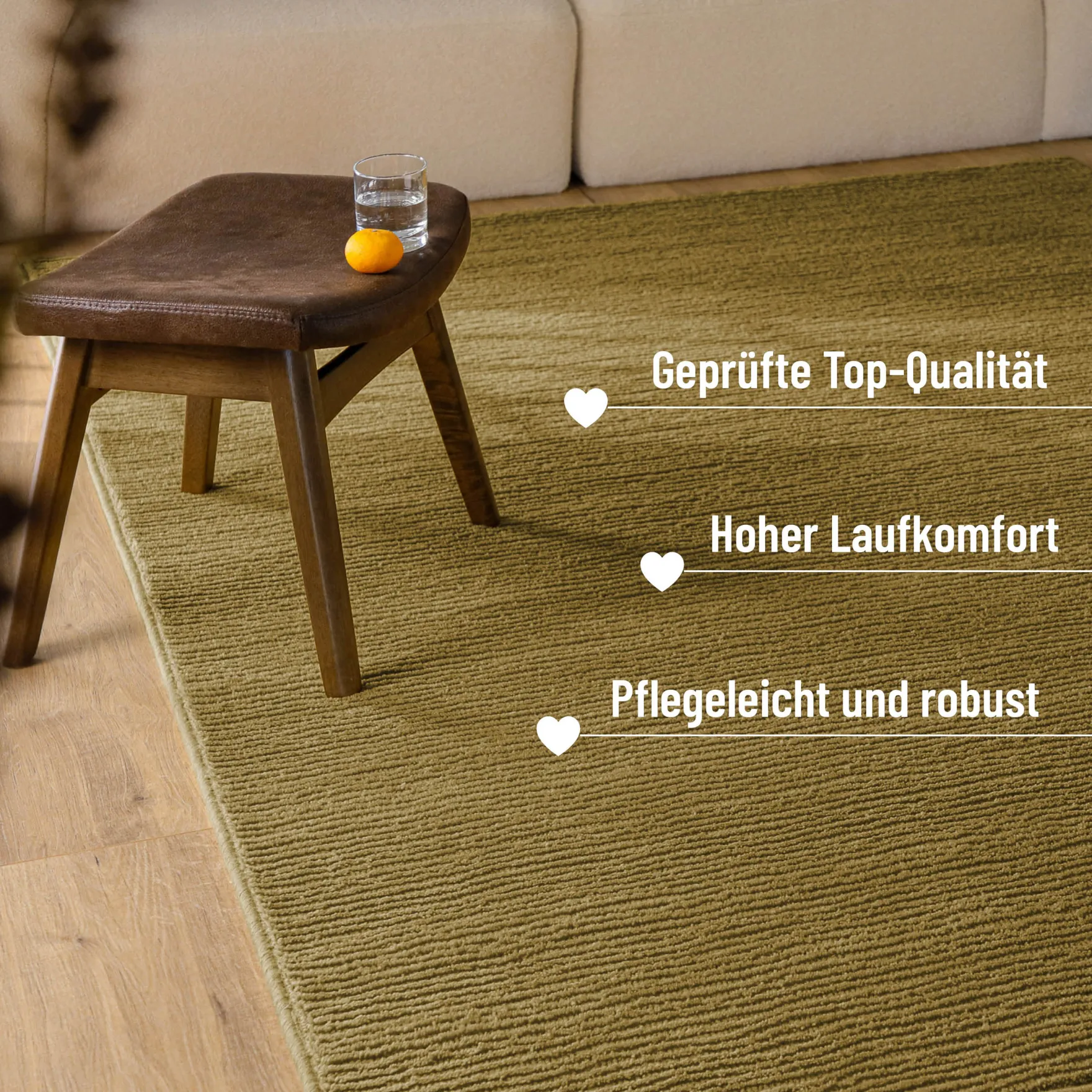 Kurzflor Teppich aus Schurwolle Blass Grün "Castello ONE" WECONhome
