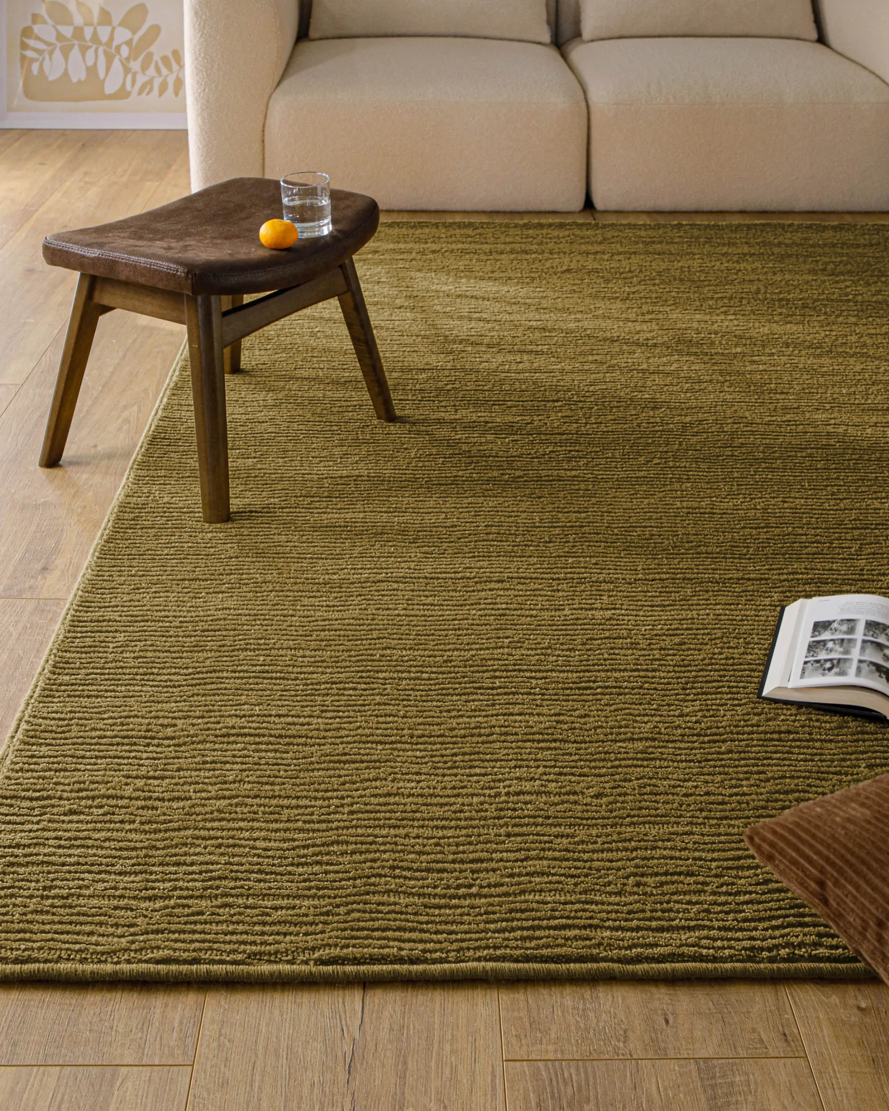 Kurzflor Teppich aus Schurwolle Blass Grün "Castello ONE" WECONhome