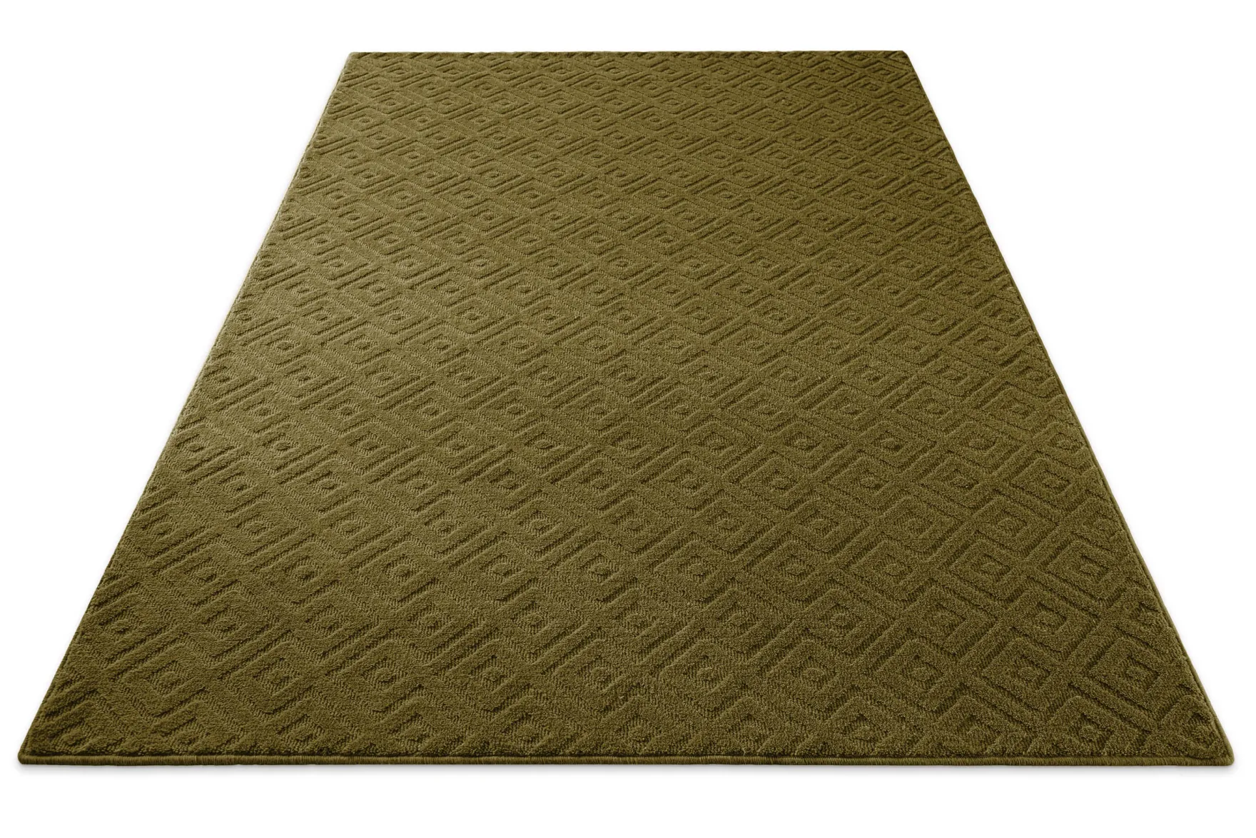 Kurzflor Teppich aus Schurwolle Oliv Grün "Castello TWO" WECONhome