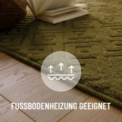 Kurzflor Teppich aus Schurwolle Oliv Grün