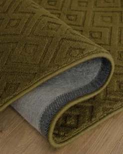 Kurzflor Teppich aus Schurwolle Oliv Grün