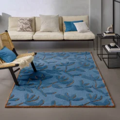 Kurzflor Teppich aus Schurwolle Blau Multi