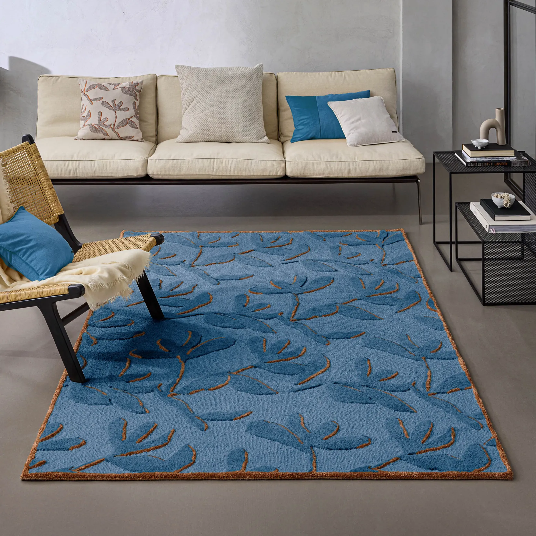 Kurzflor Teppich aus Schurwolle Blau Multi "Summers Peak" WECONhome