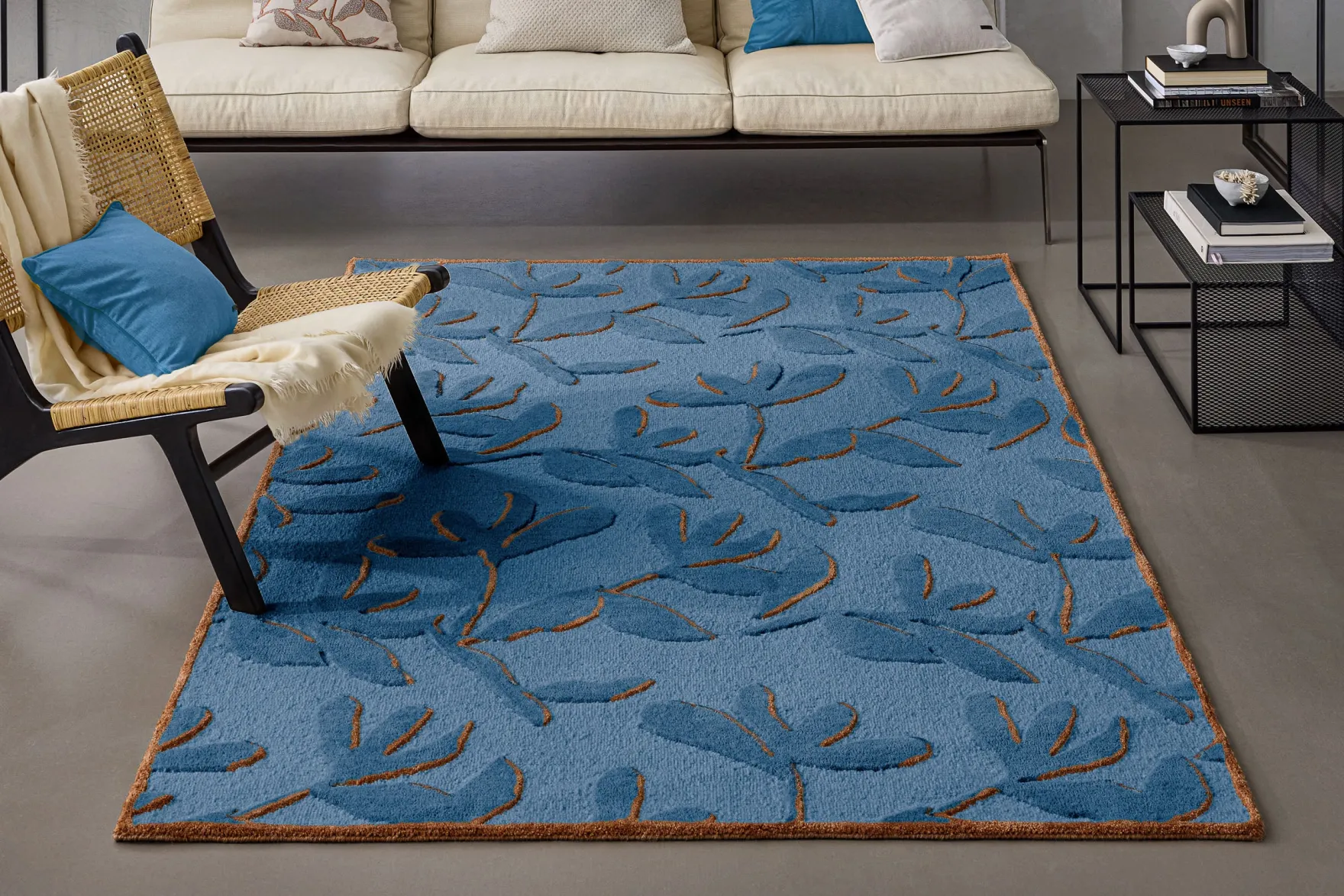 Kurzflor Teppich aus Schurwolle Blau Multi "Summers Peak" WECONhome