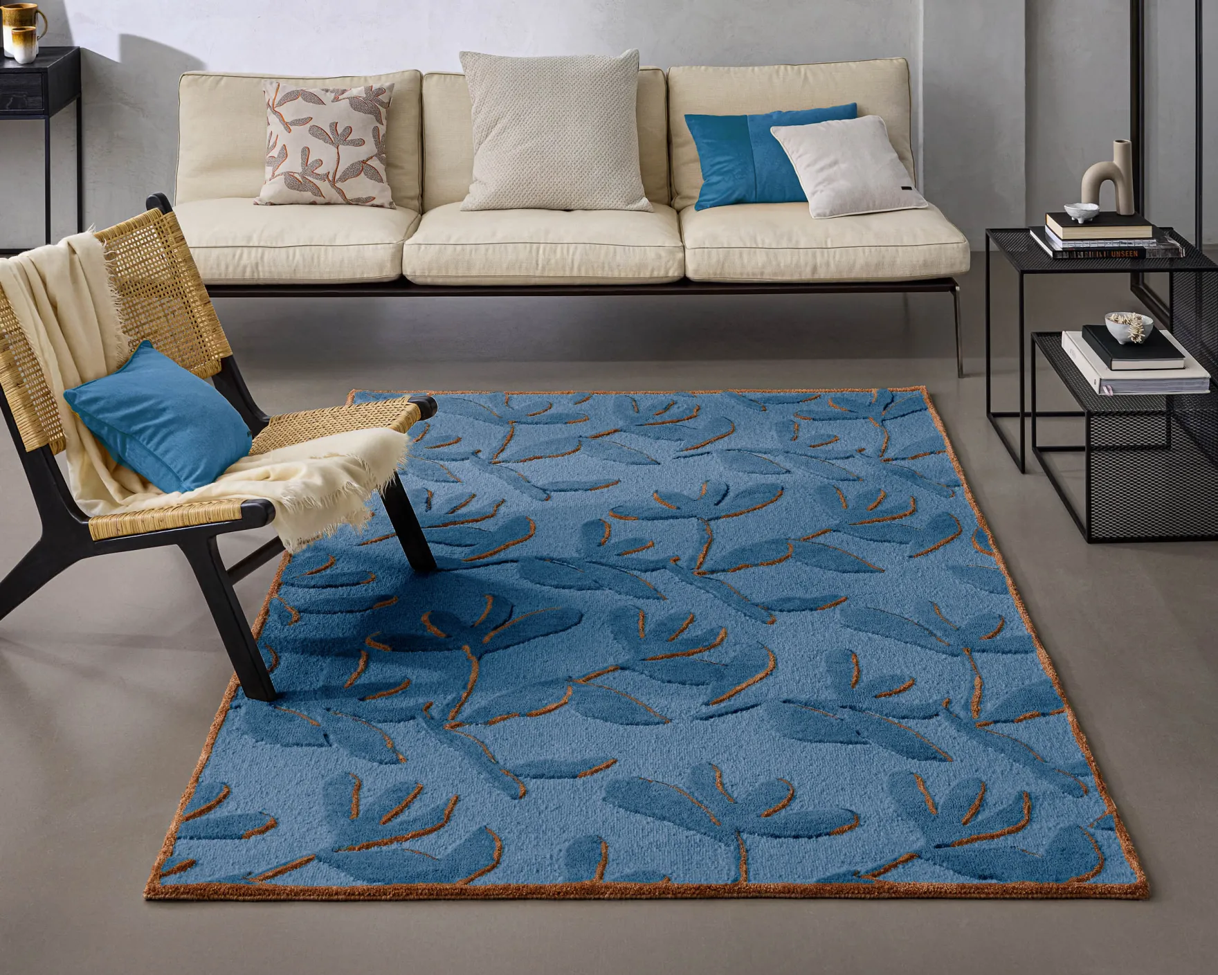 Kurzflor Teppich aus Schurwolle Blau Multi "Summers Peak" WECONhome