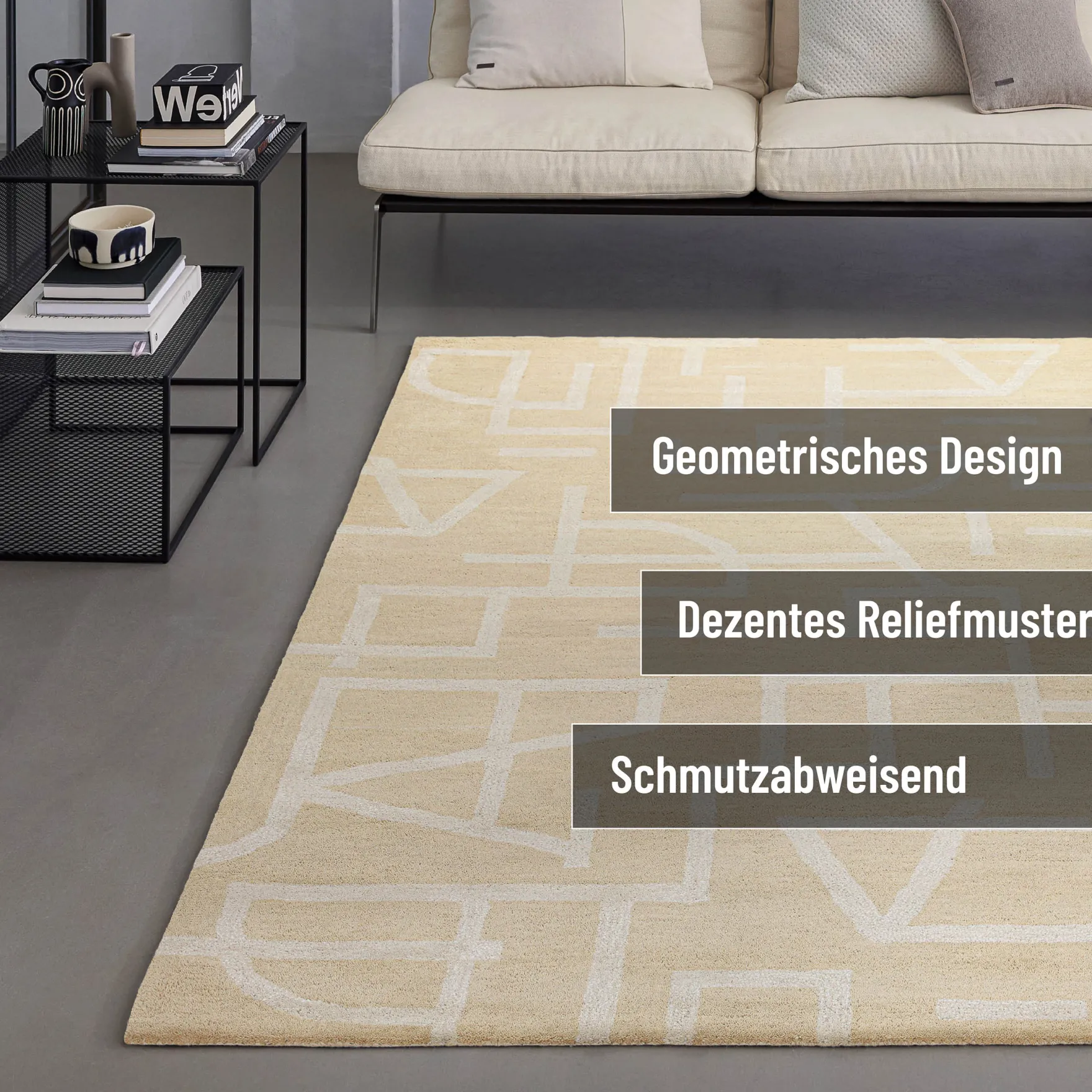 Kurzflor Teppich aus Schurwolle Sand Beige "Beatrice" WECONhome