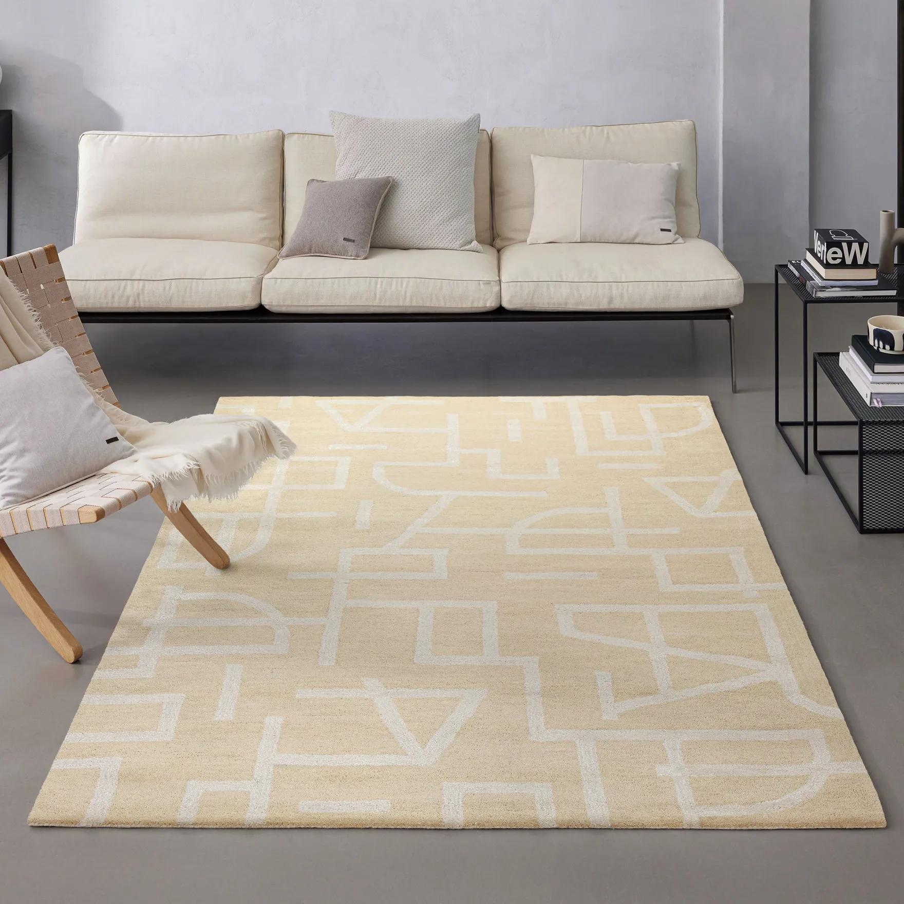 Kurzflor Teppich aus Schurwolle Sand Beige "Beatrice" WECONhome