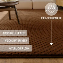 Kurzflor Teppich aus Schurwolle Braun