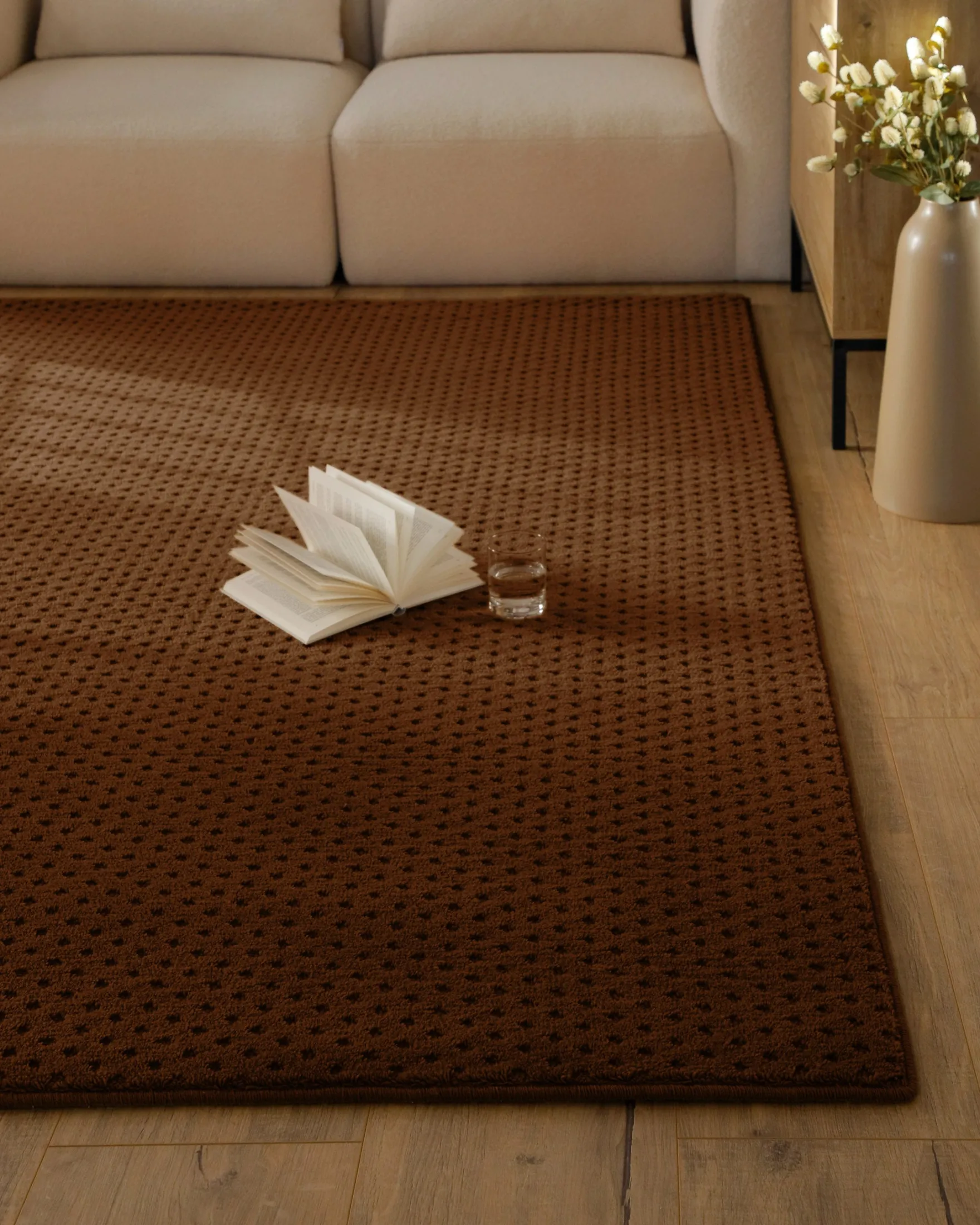 Kurzflor Teppich aus Schurwolle Braun "Castello THREE" WECONhome