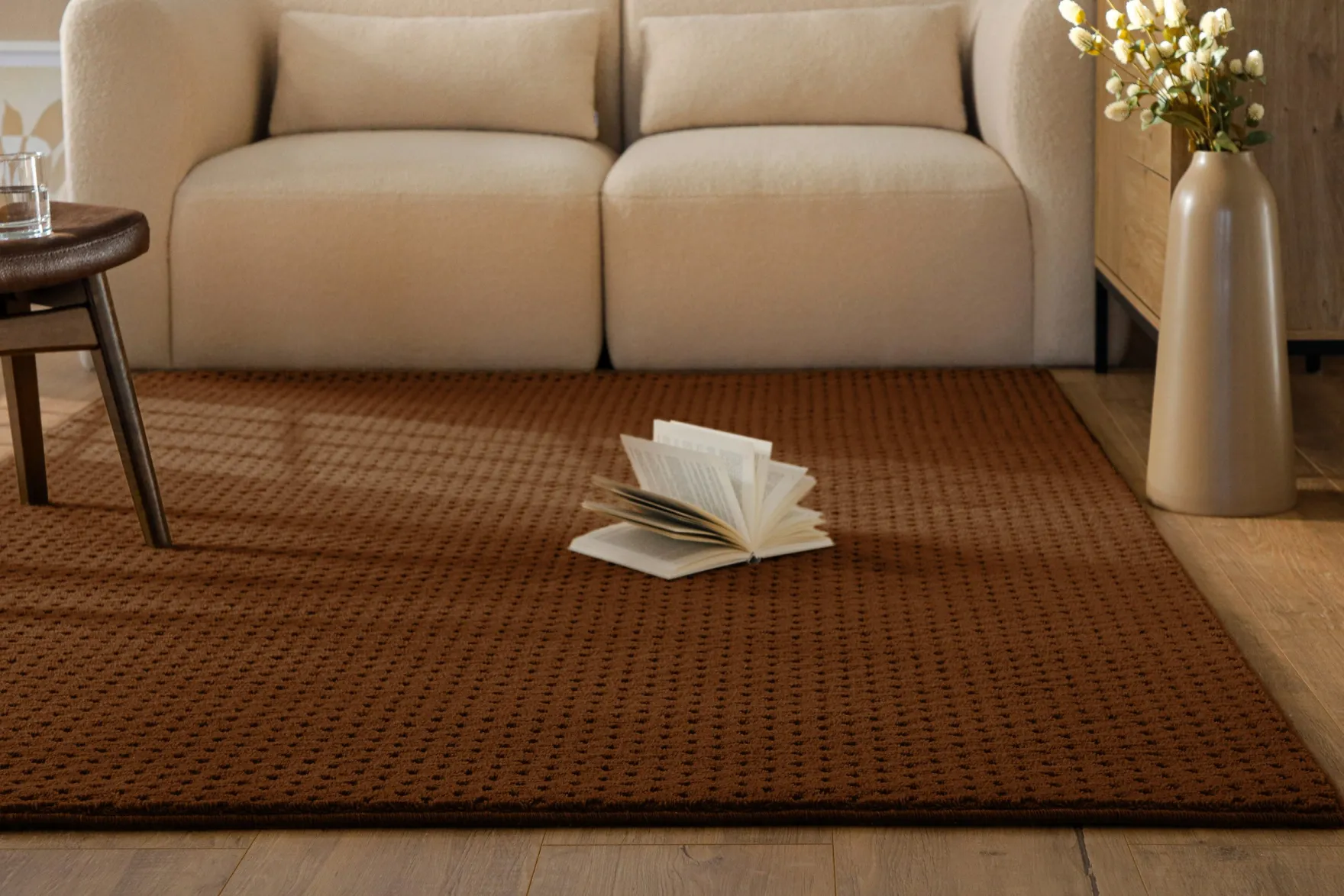 Kurzflor Teppich aus Schurwolle Braun "Castello THREE" WECONhome