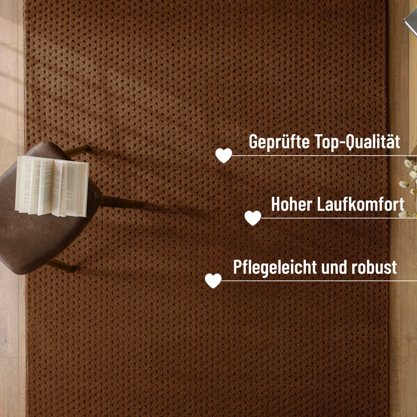 Kurzflor Teppich aus Schurwolle Braun "Castello THREE" WECONhome