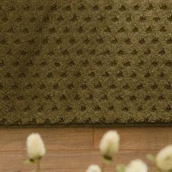Kurzflor Teppich aus Schurwolle Oliv Grün 