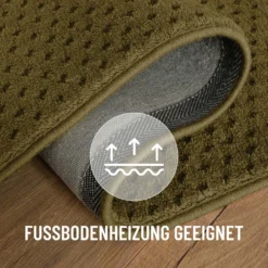 Kurzflor Teppich aus Schurwolle Oliv Grün 