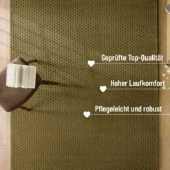Kurzflor Teppich aus Schurwolle Oliv Grün 
