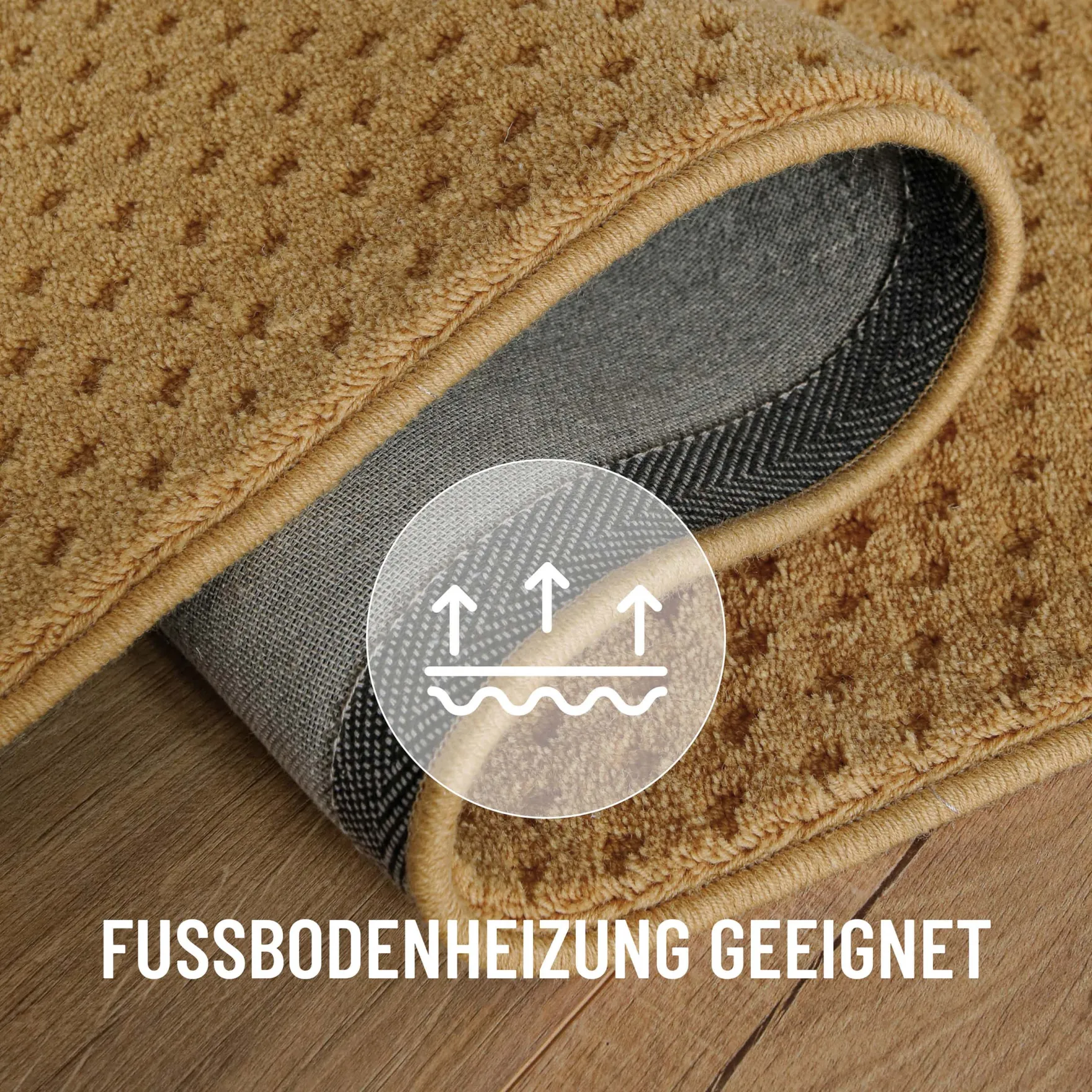 Kurzflor Teppich aus Schurwolle Karamell "Castello THREE" WECONhome