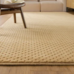 Kurzflor Teppich aus Schurwolle Sand Beige "Castello THREE" WECONhome