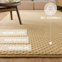 Kurzflor Teppich aus Schurwolle Sand Beige
