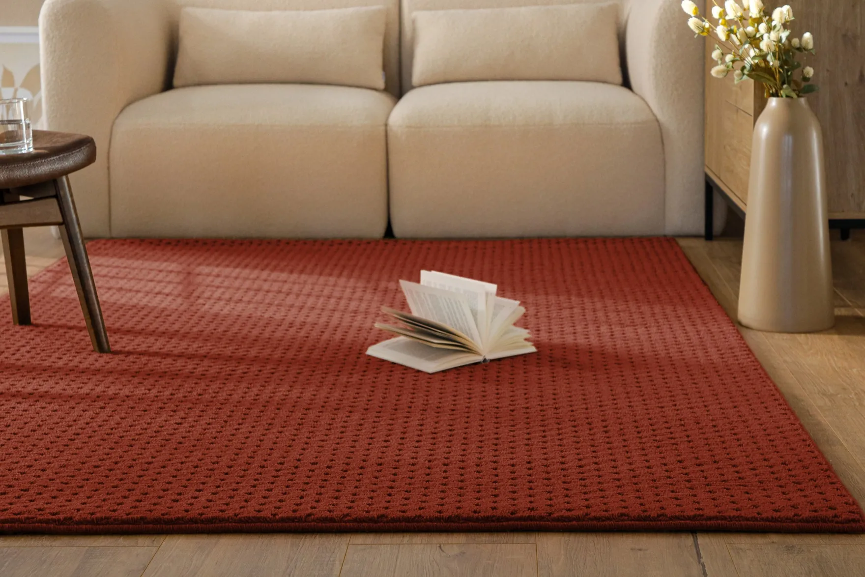 Kurzflor Teppich aus Schurwolle Kamin Rot "Castello THREE" WECONhome
