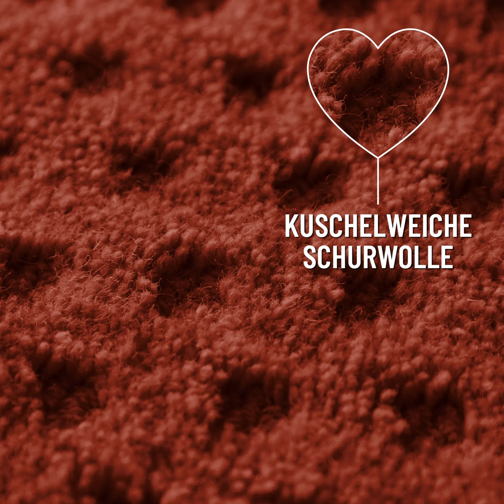 Kurzflor Teppich aus Schurwolle Kamin Rot "Castello THREE" WECONhome