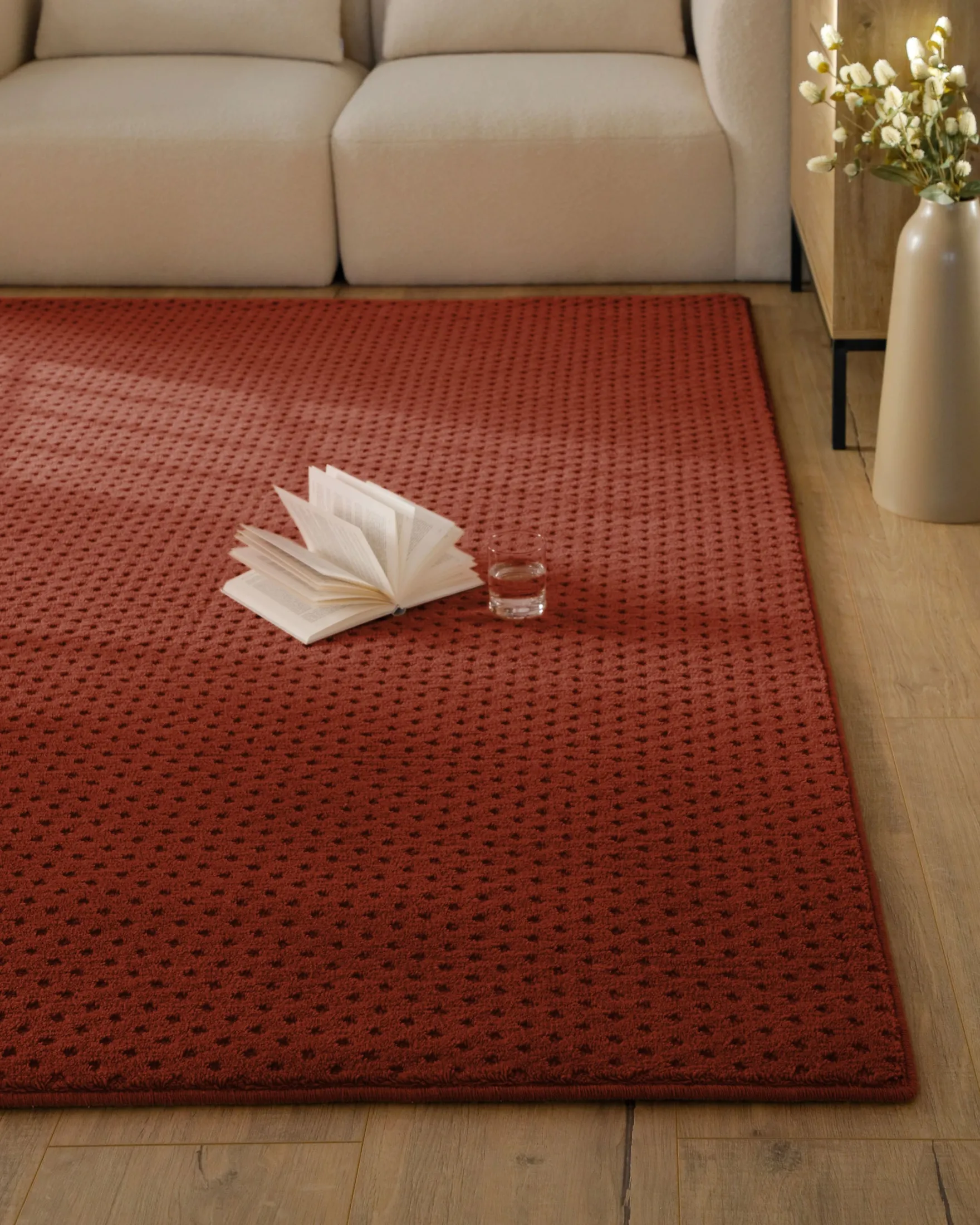 Kurzflor Teppich aus Schurwolle Kamin Rot "Castello THREE" WECONhome