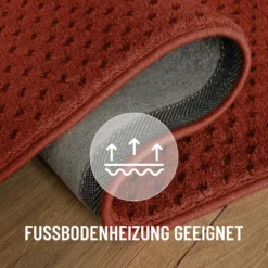 Kurzflor Teppich aus Schurwolle Kamin Rot