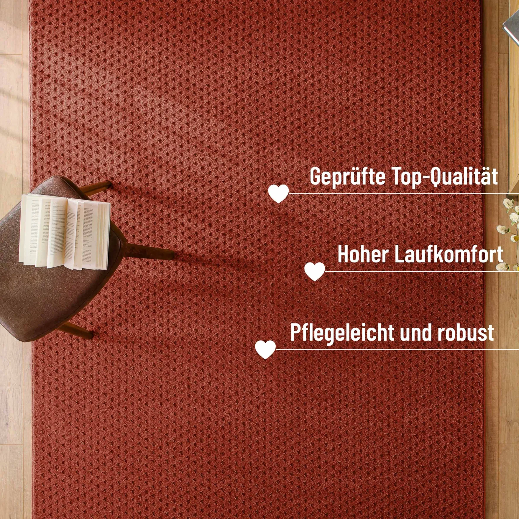 Kurzflor Teppich aus Schurwolle Kamin Rot "Castello THREE" WECONhome