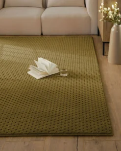 Kurzflor Teppich aus Schurwolle Blass Grün