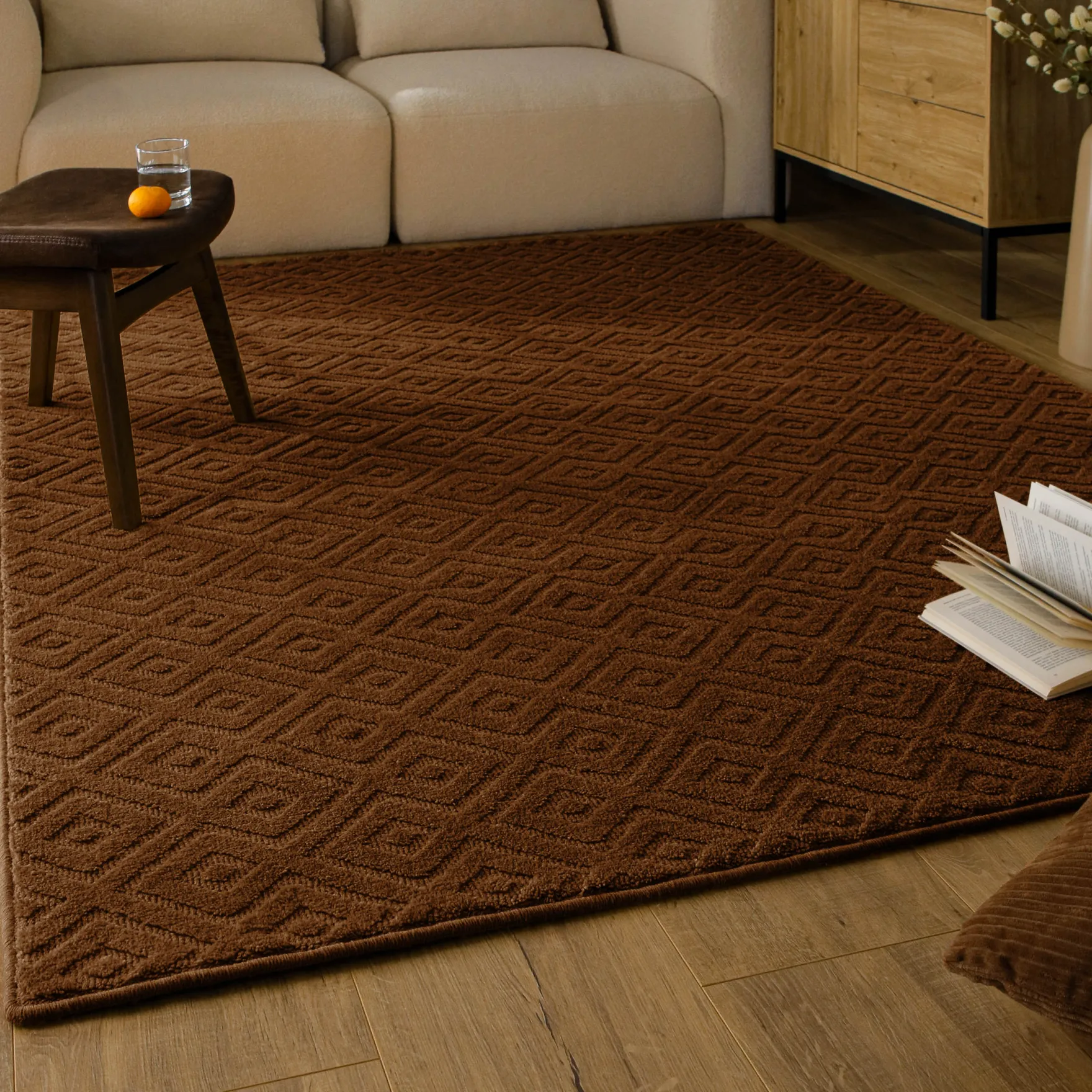 Kurzflor Teppich aus Schurwolle Braun "Castello TWO" WECONhome