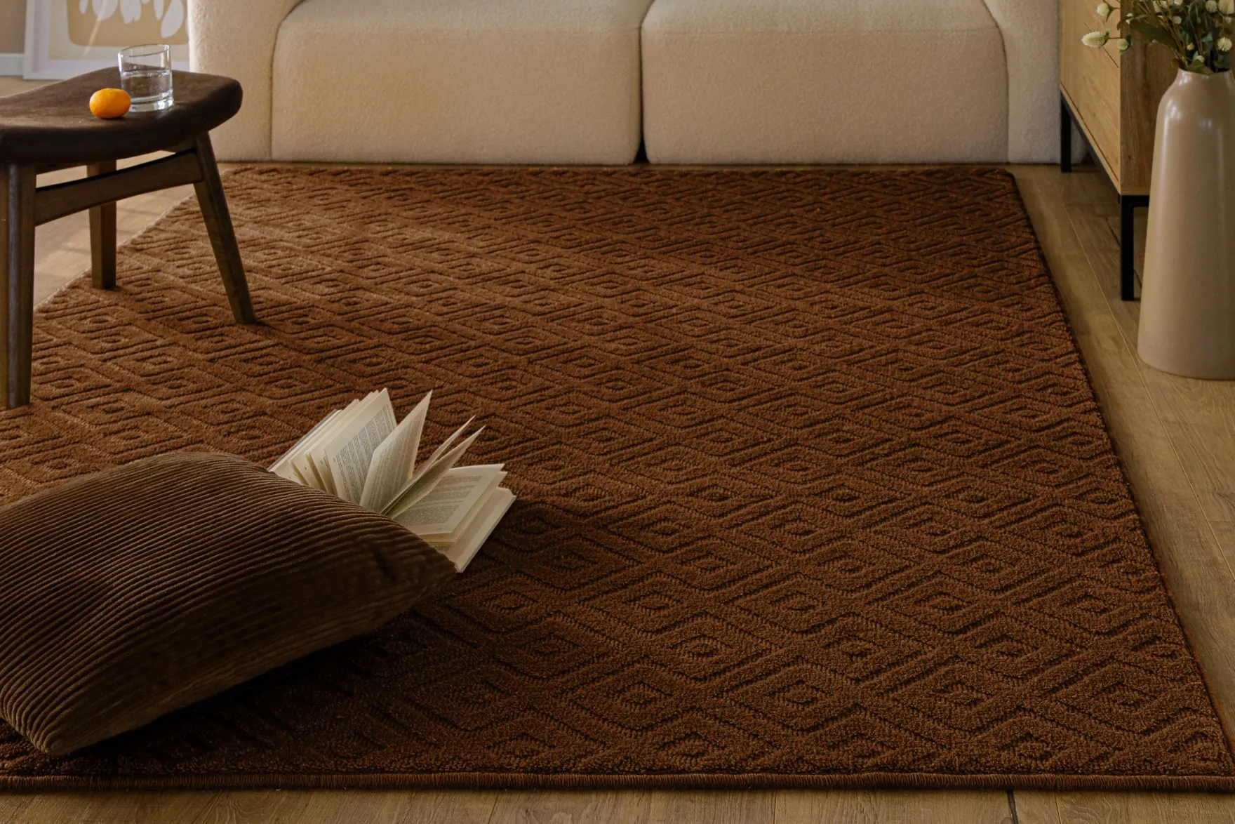 Kurzflor Teppich aus Schurwolle Braun "Castello TWO" WECONhome
