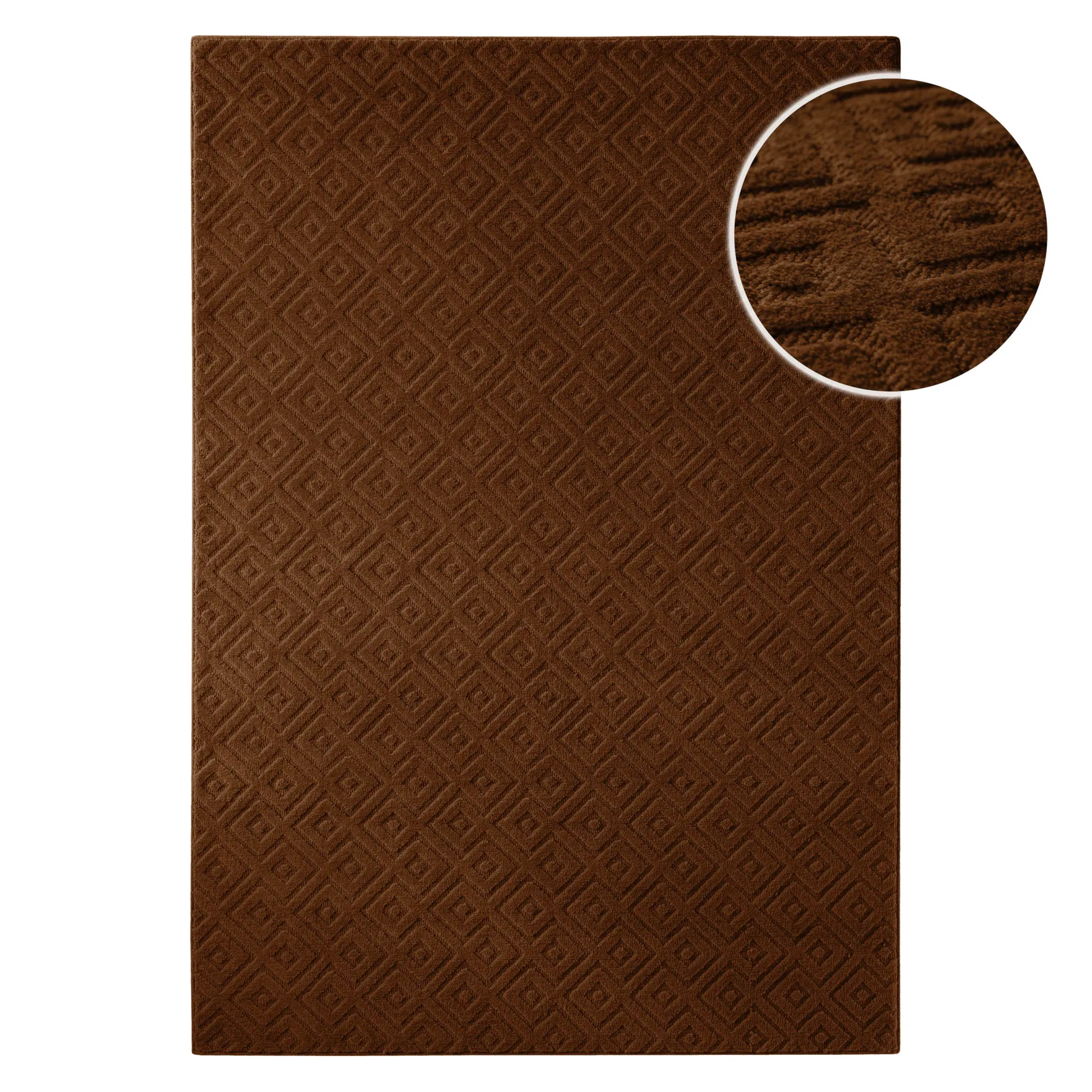 Kurzflor Teppich aus Schurwolle Braun "Castello TWO" WECONhome