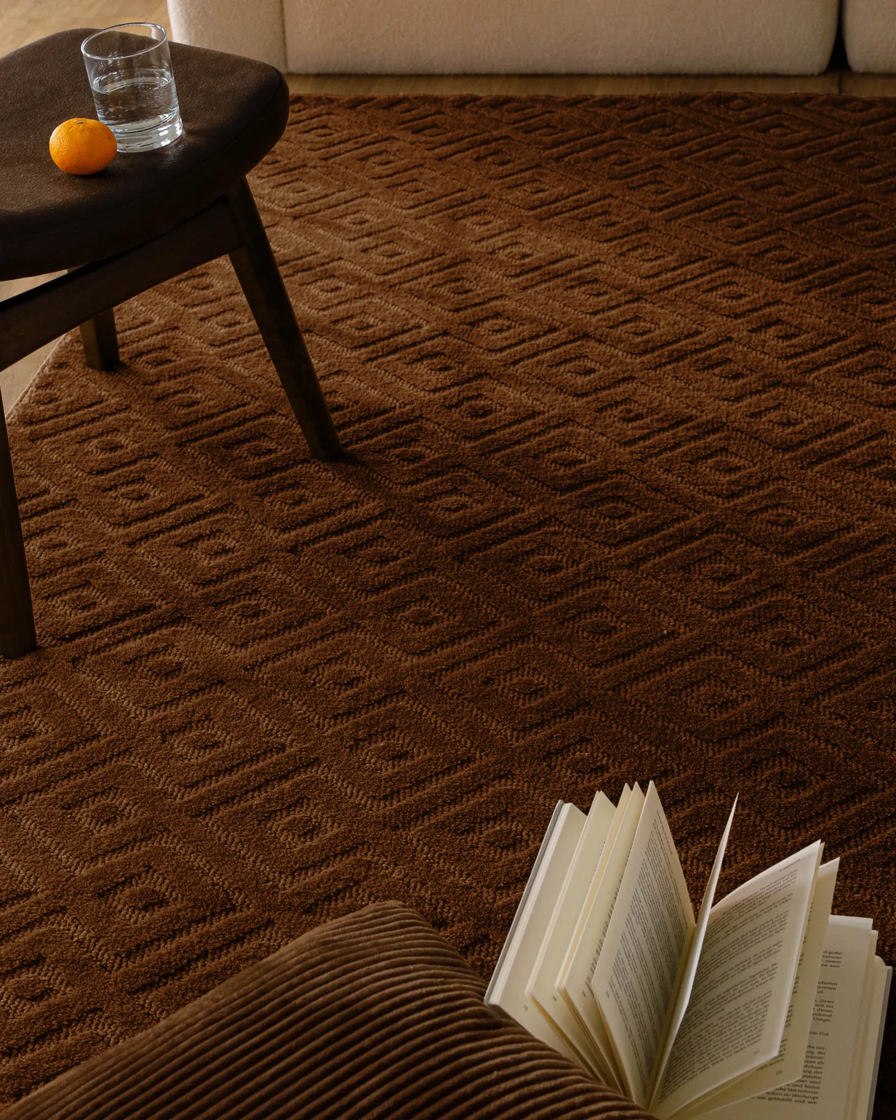 Kurzflor Teppich aus Schurwolle Braun "Castello TWO" WECONhome