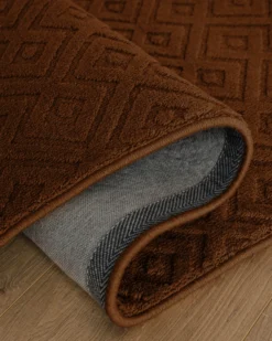 Kurzflor Teppich aus Schurwolle Braun