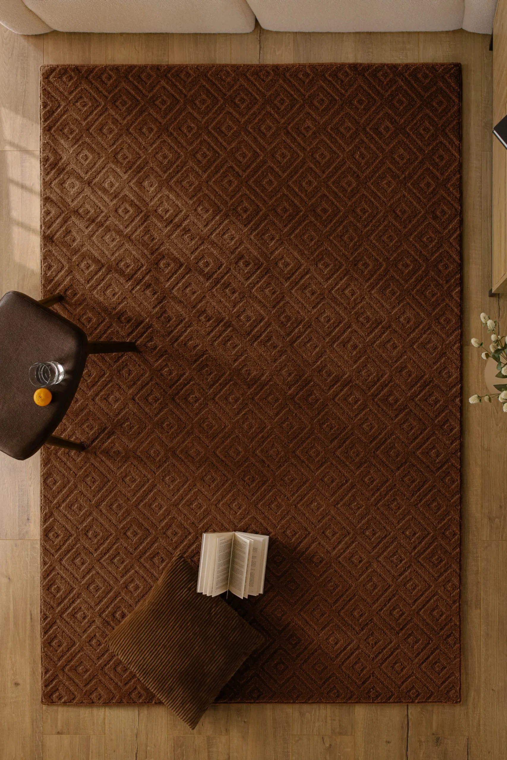 Kurzflor Teppich aus Schurwolle Braun "Castello TWO" WECONhome