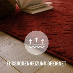 Kurzflor Teppich aus Schurwolle Purpur Rot