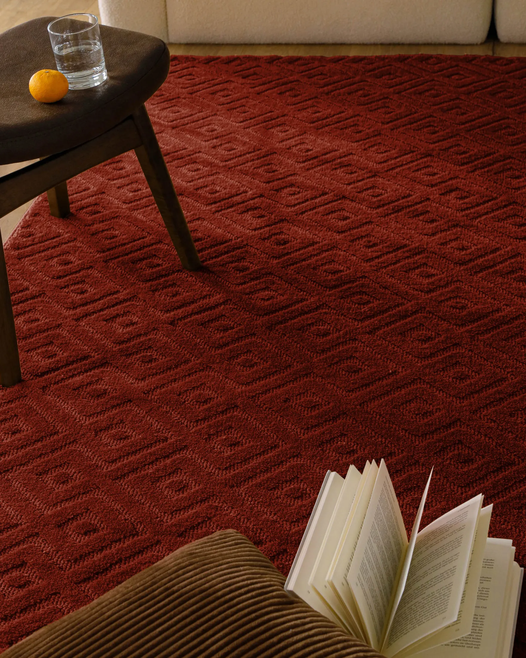 Kurzflor Teppich aus Schurwolle Purpur Rot "Castello TWO" WECONhome