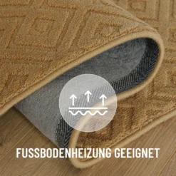 Kurzflor Teppich aus Schurwolle Karamell