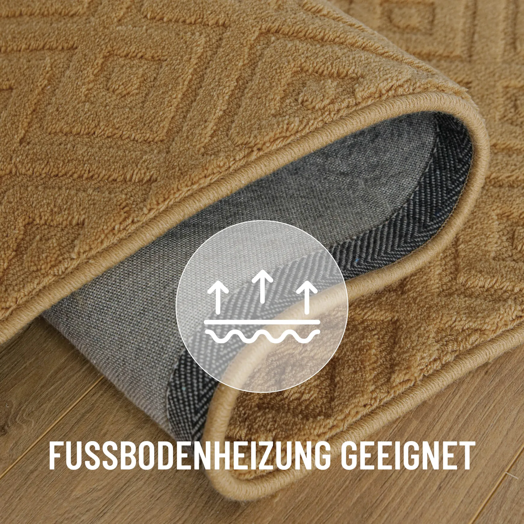 Kurzflor Teppich aus Schurwolle Karamell "Castello TWO" WECONhome