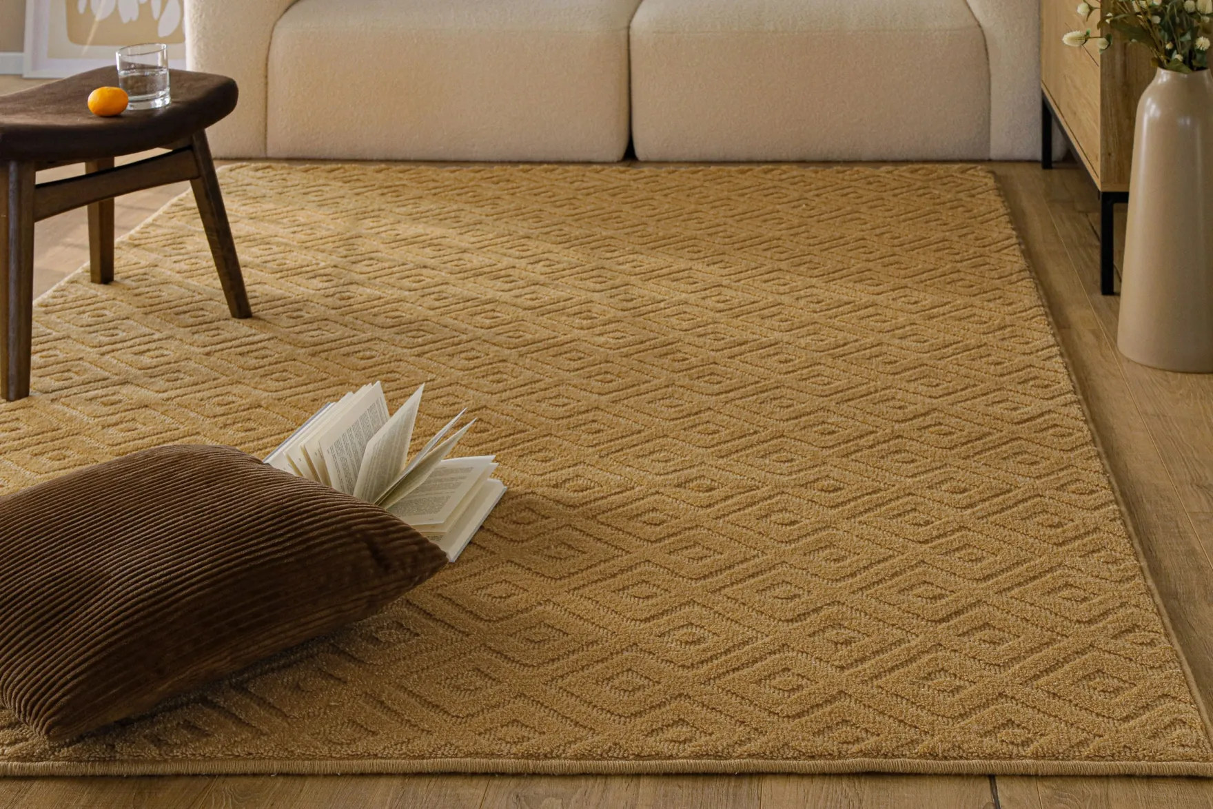 Kurzflor Teppich aus Schurwolle Karamell "Castello TWO" WECONhome