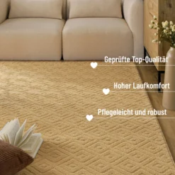 Kurzflor Teppich aus Schurwolle Sand Beige