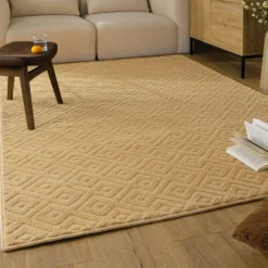 Kurzflor Teppich aus Schurwolle Sand Beige