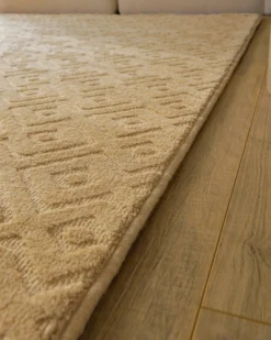 Kurzflor Teppich aus Schurwolle Sand Beige