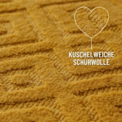 Kurzflor Teppich aus Schurwolle Gelb
