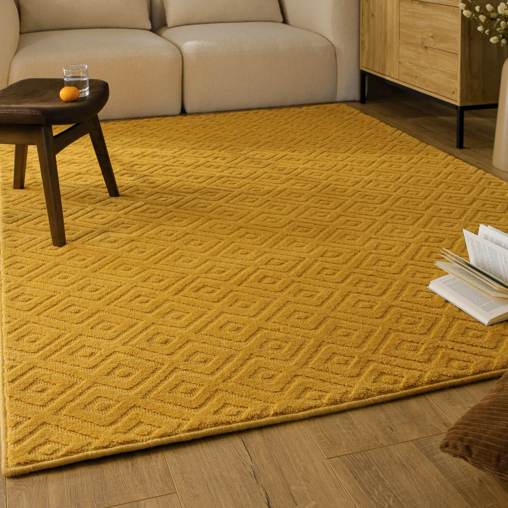Kurzflor Teppich aus Schurwolle Gelb "Castello TWO" WECONhome