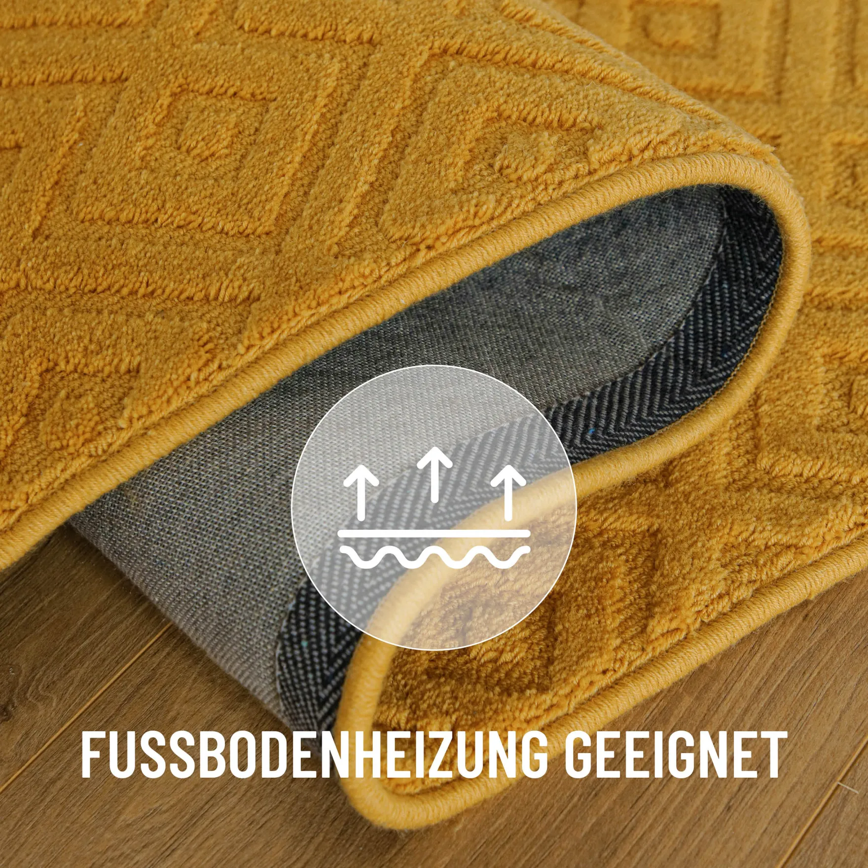Kurzflor Teppich aus Schurwolle Gelb "Castello TWO" WECONhome