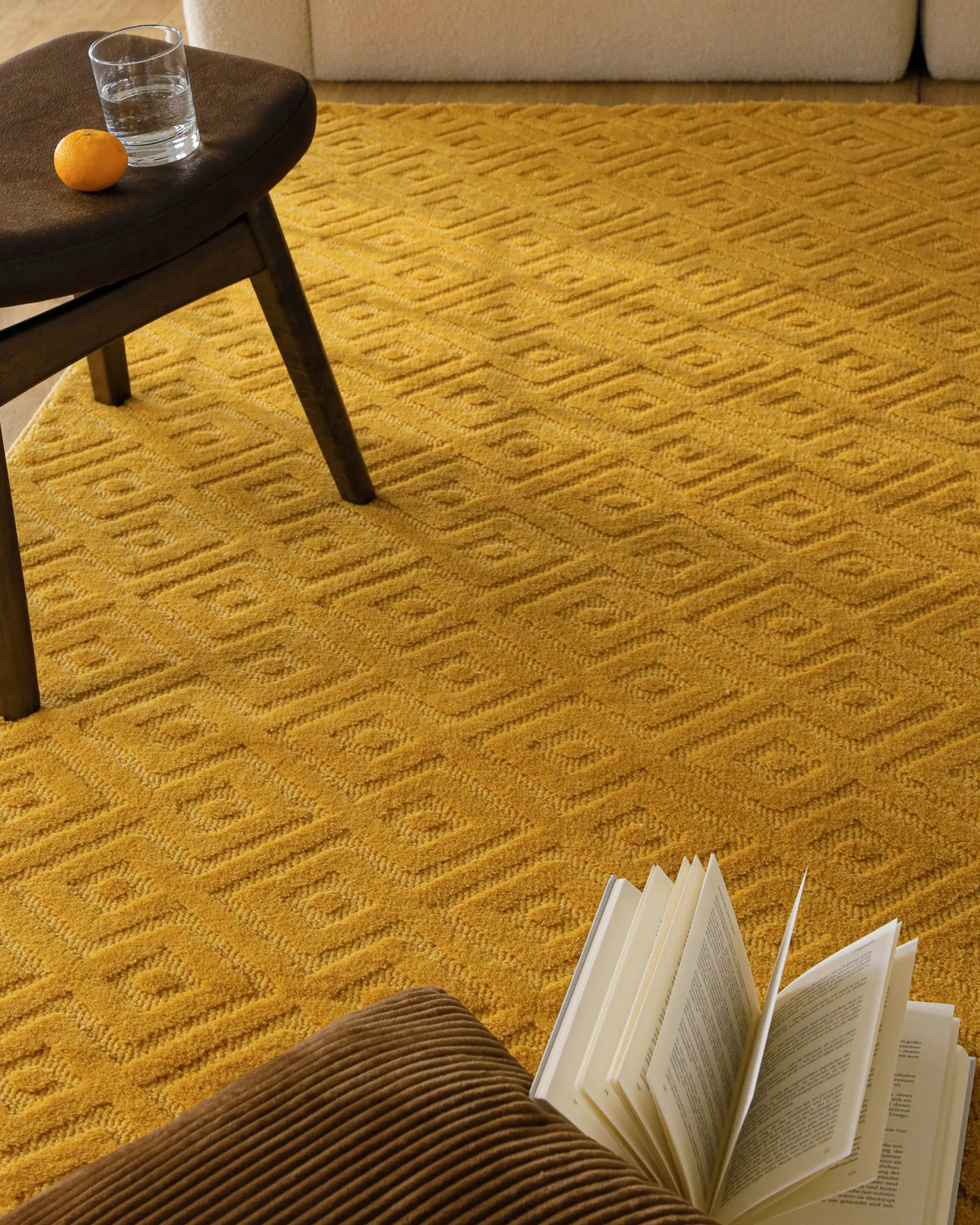 Kurzflor Teppich aus Schurwolle Gelb "Castello TWO" WECONhome